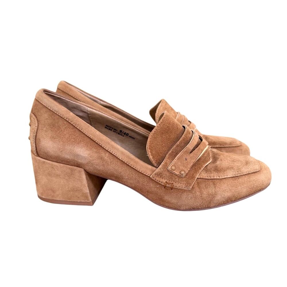 Chinese Laundry tan marilyn block heel faux suede mules size 9